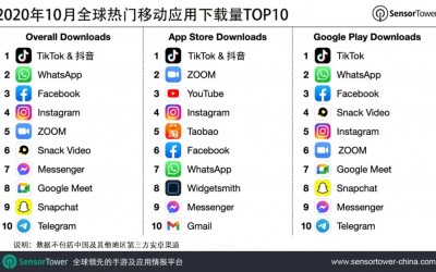 2020年10月全球热门移动应用下载量TOP10